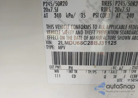 2008 Lincoln Mkx из США, поврежденный, VIN 2LMDU68C28BJ31125